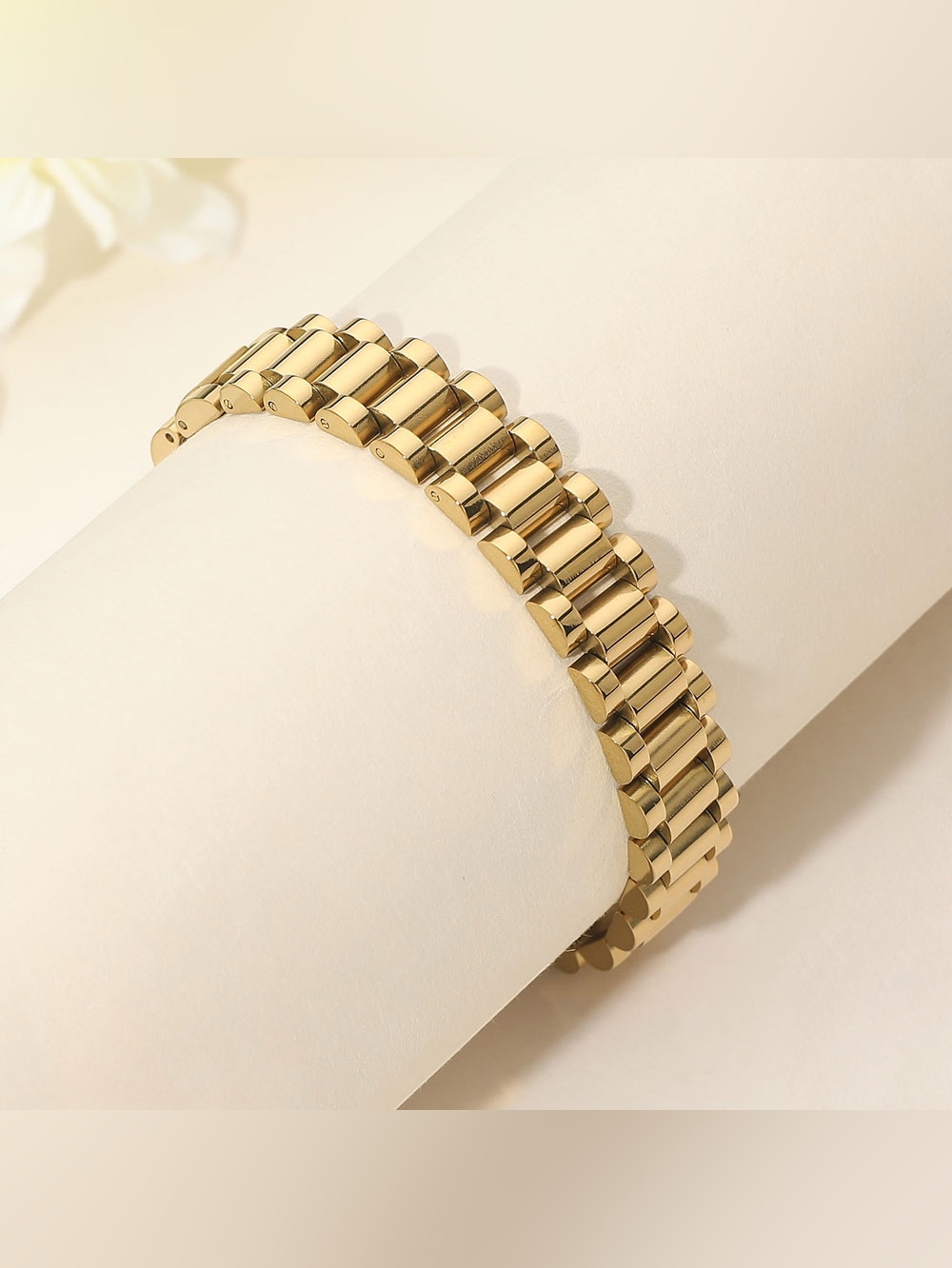 Gold Dipped Stainless Steel President Jubilee Style Link Chain Bracelet
